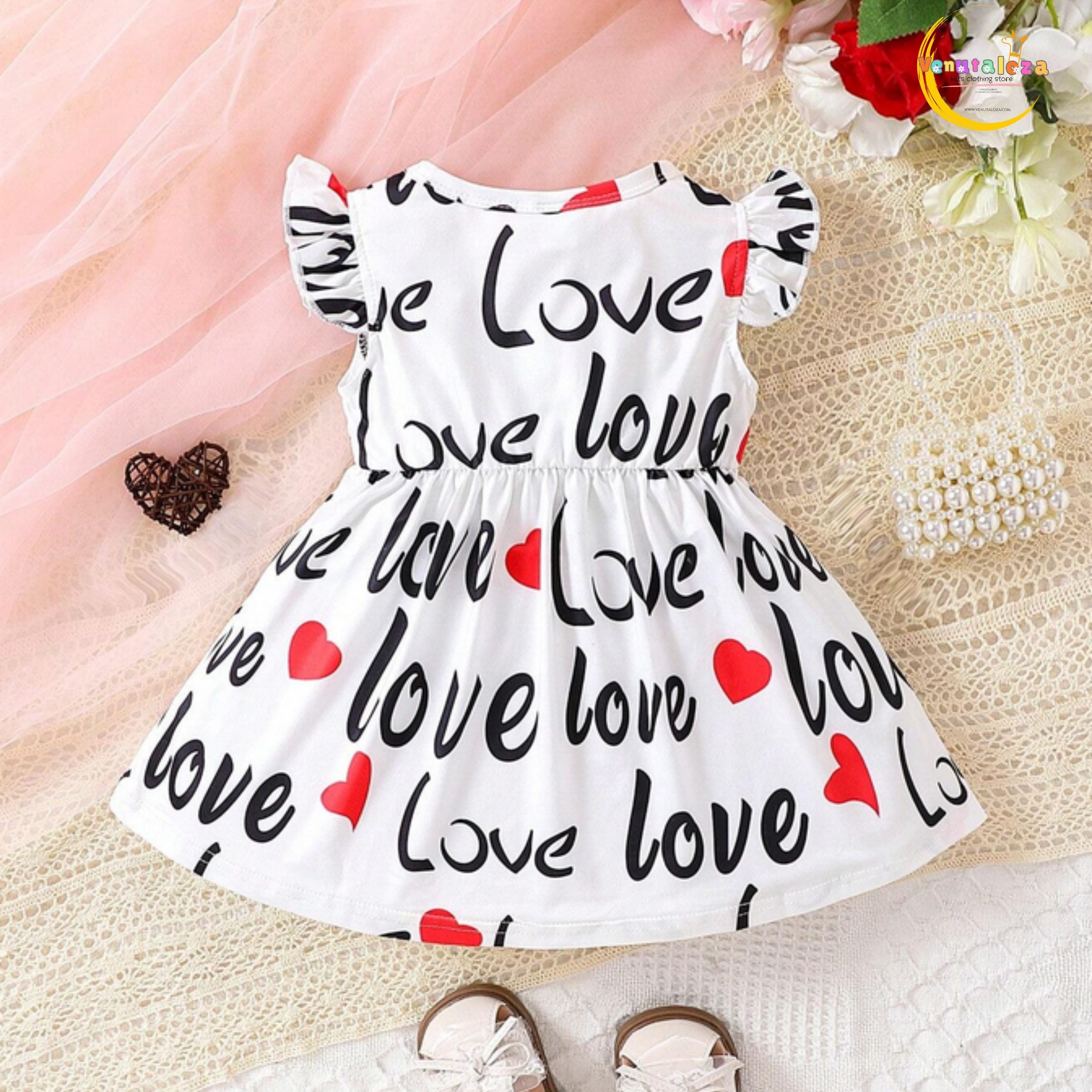 Baby Girl's Multi_color Love Letters Frocks & Puff Sleeve Floral (Combo Pack Of 2)  Frock.