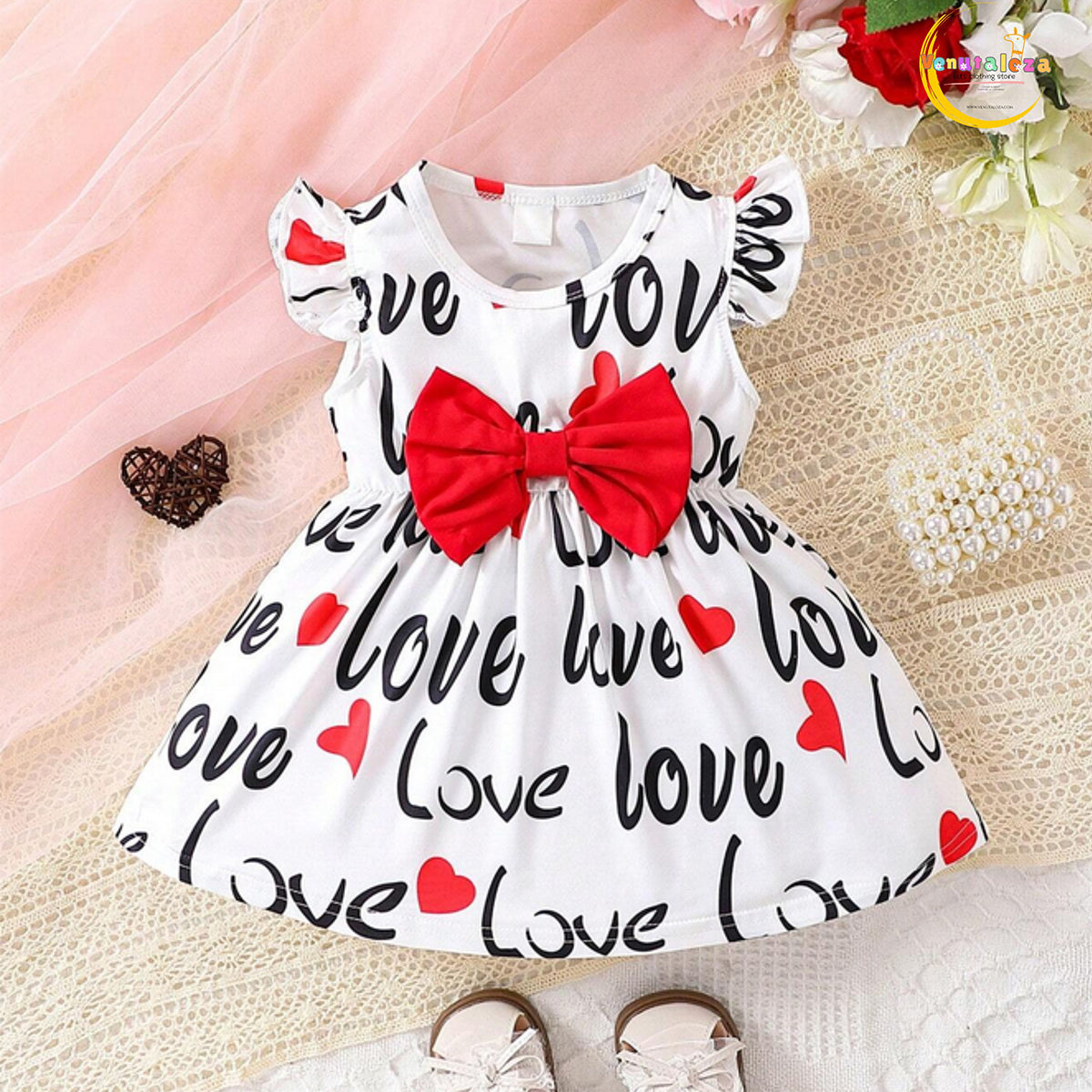 Baby Girl's Multi_color Love Letters Frocks & Puff Sleeve Floral (Combo Pack Of 2)  Frock.