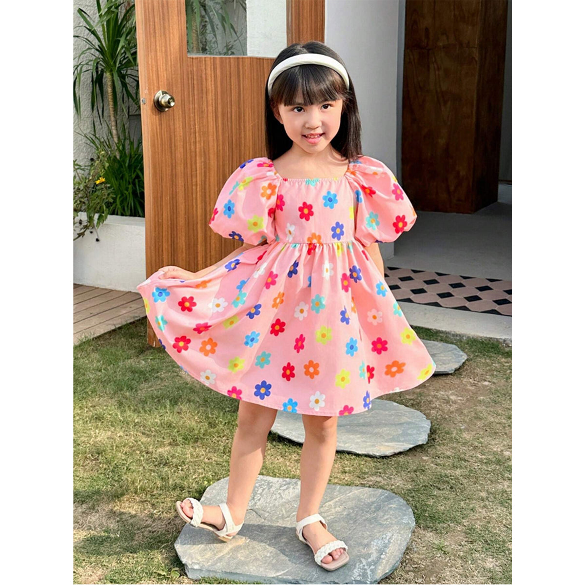 BabyGirl's Cotton Floral Multicolor Designer Frocks & Dresses (Combo Pack Of 5) for Kids.