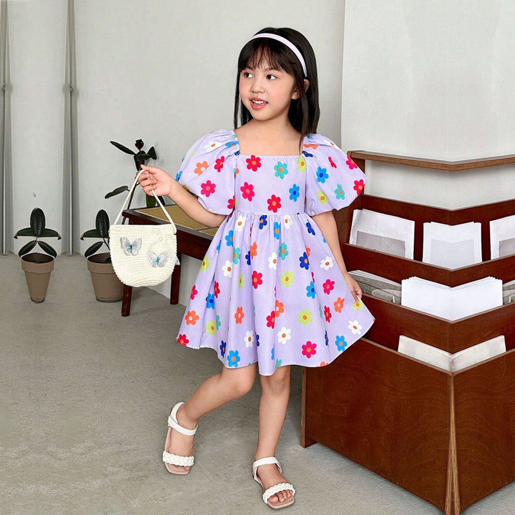 BabyGirl's Cotton Floral Multicolor Designer Frocks & Dresses (Combo Pack Of 5) for Kids.