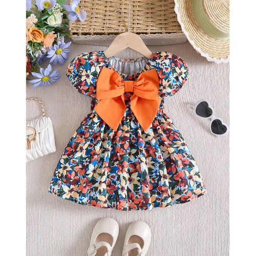 Baby Girl's Multi_color Love Letters Frocks & Puff Sleeve Floral (Combo Pack Of 2)  Frock.