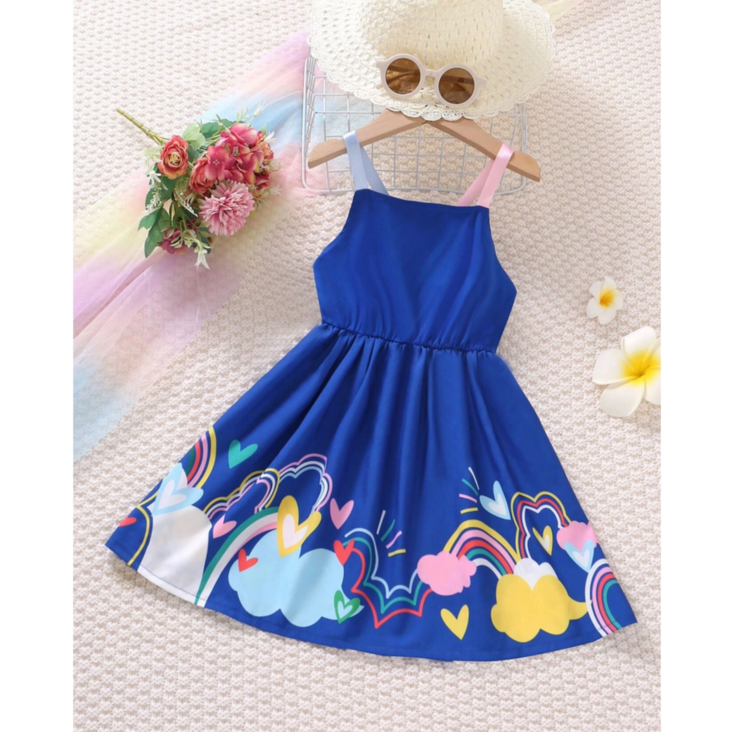 Girls Floral & Rainbow Designer Frocks (Combo Pack Of 4) For Girl's.