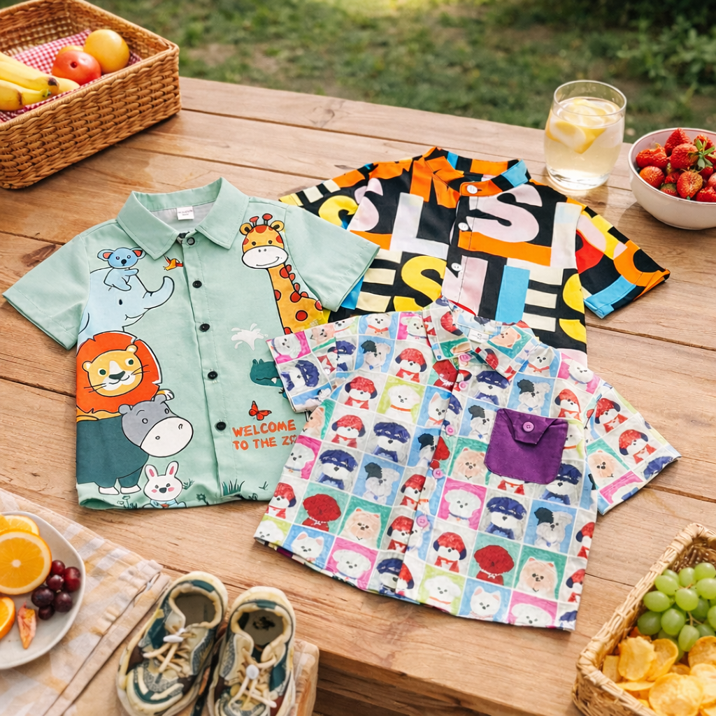 Venutaloza Boy's Animal & Letters Designer (Combo Pack Of 3) Shirt For Unisex.