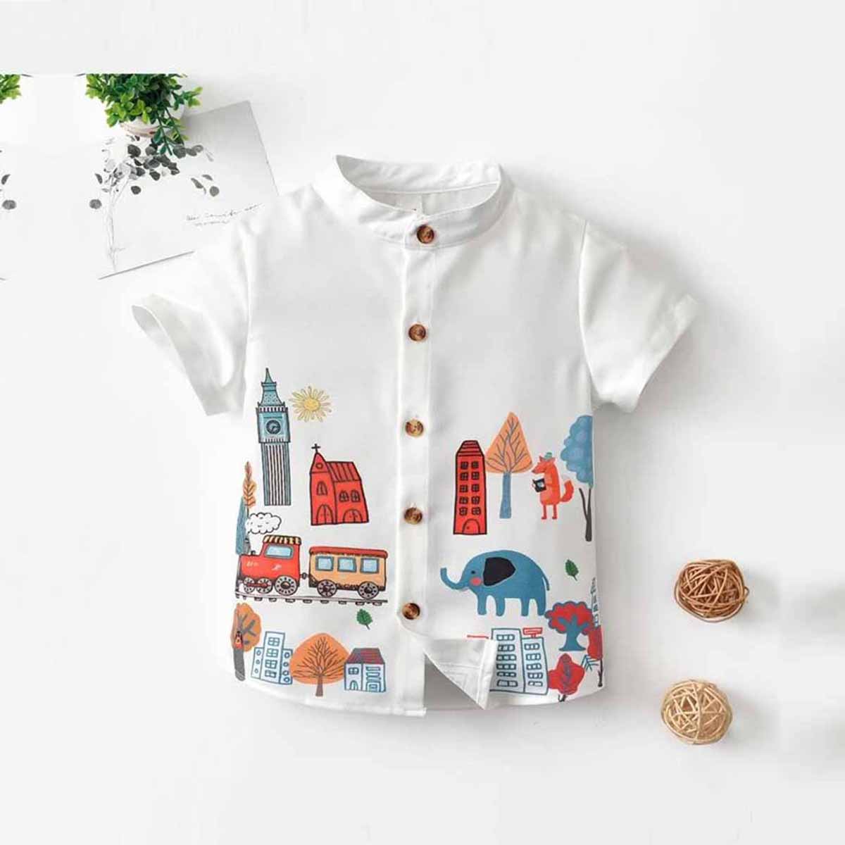 Venutaloza Boy's London City & Floral and Plaid Patched Pocket Designer Button Front (Combo Pack Of 3) Shirt For Boy.