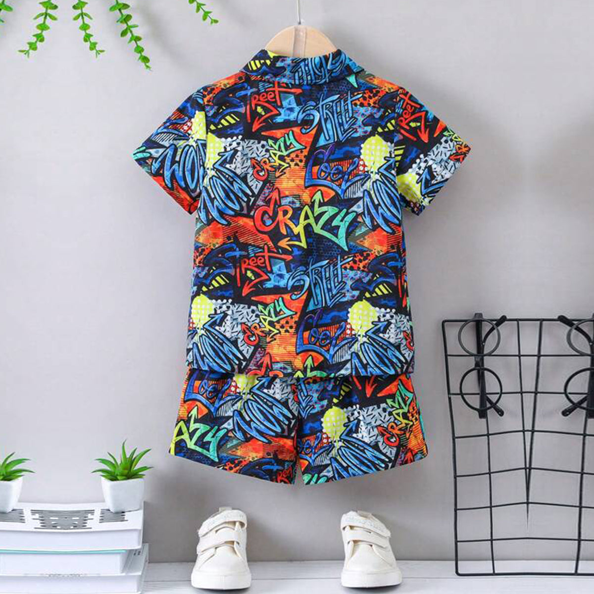 Venutaloza Baby Set Letters & Expression and Plaid Turn Down Collar (Combo Pack Of 3) Casual Printed Shirt & Shorts Without tee Two Piece Set For Boy & Girls.