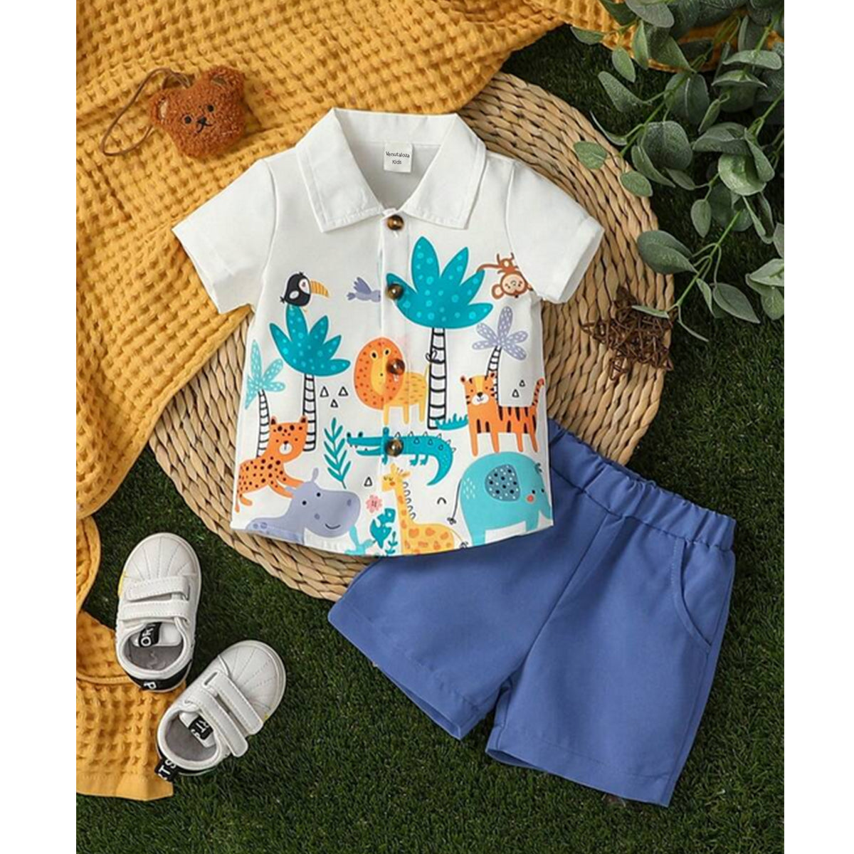 Venutaloza Baby Set Animals Graphic (Combo Pack Of 3) Shirt & Shorts Two Piece Set For Boy & Girls.