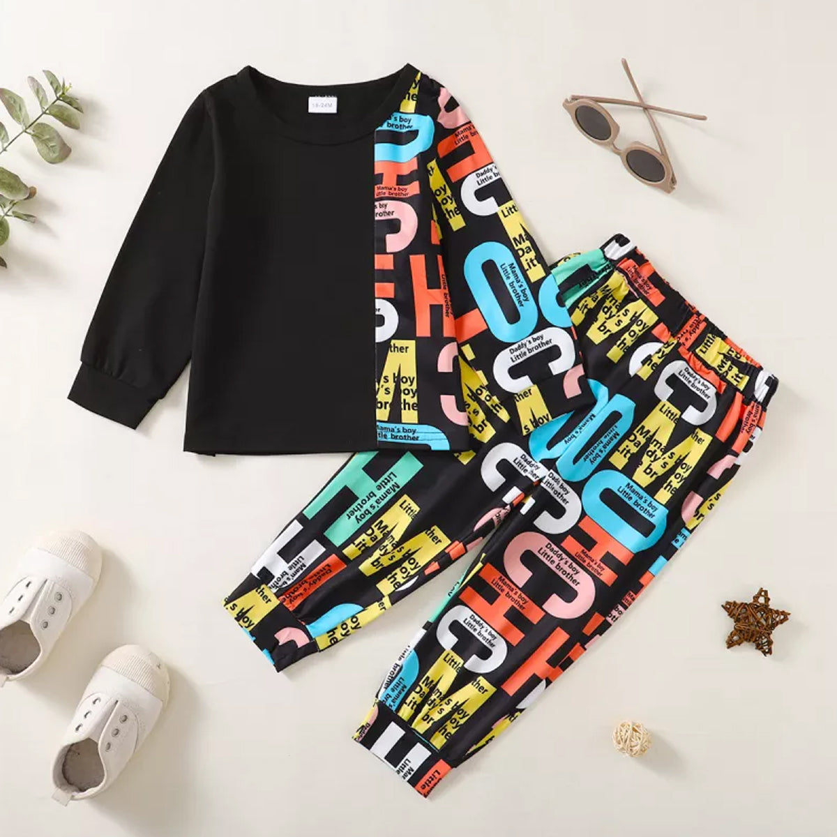 Venutaloza Baby Set Color-Block Letter & Boys Alphabet Letter Patchwork (Combo Pack Of 2) T-shirt & Pants.