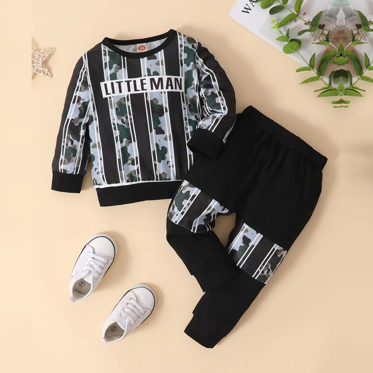 Baby Set Little Man Print & Thermal Crew Design (Combo Pack Of 2) T-Shirt & Pants.
