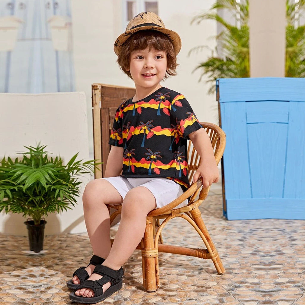 VENUTALOZA Boy's Cocount Tree &  Round Neck Stripe (Combo Pack of 2) T-shirt For Boys & Girls..